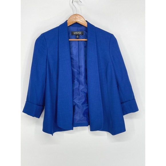 Kasper Jackets & Blazers - Kasper Womens Blazer 6 Open Front Royal Blue 3/4 Sleeve Cuffed Lined Business